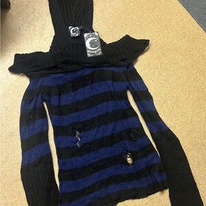 Killstar Black and Blue Off-the-Shoulder Sweater